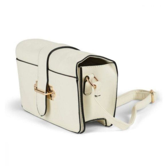 Ivory White Vegan Leather Crossbody Satchel with Clasp - Picture 2 of 3
